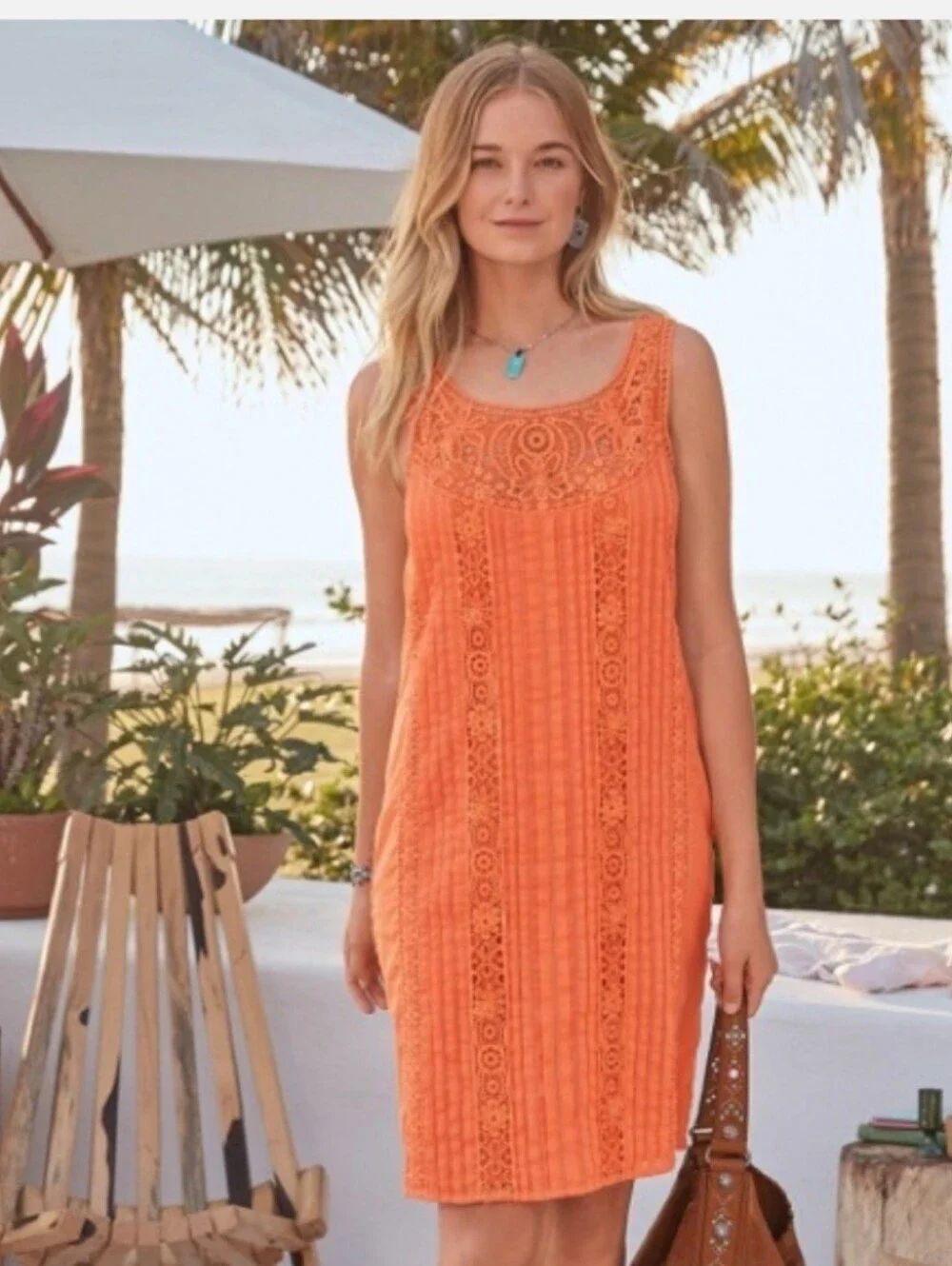 SUNDANCE Amira Lace Crochet Orange Sundress size M